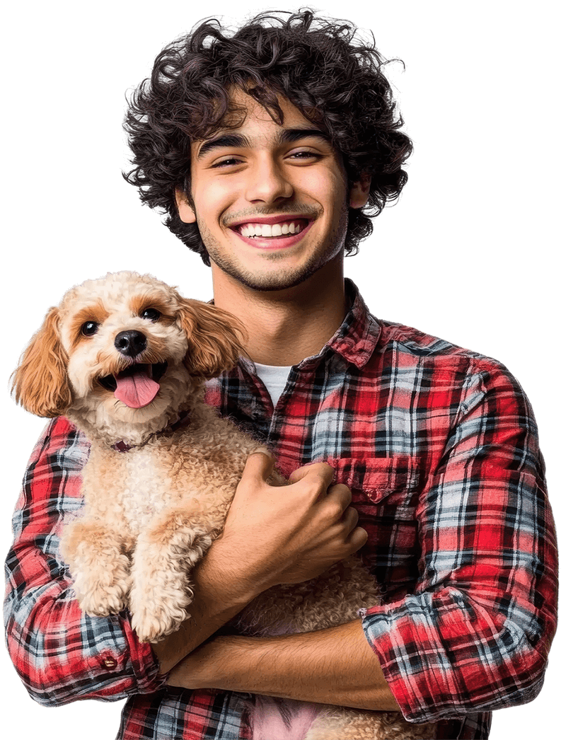 Portrait Of A Happy Dog Owner And His Dog
