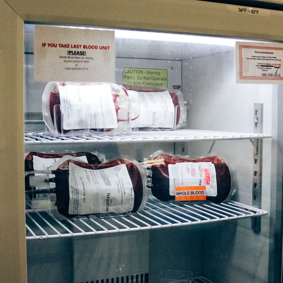 Blood Bags donor blood in the refrigerator